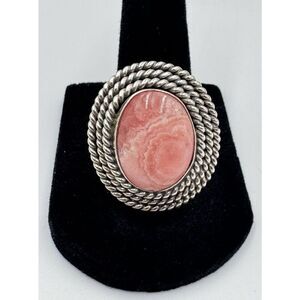 Navajo Sterling Silver Large Rhodochrosite Cabochon Rope Ring Signed P A Smith 8
